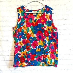 Vintage Jacqueline Ferrar Womens 100% Silk Floral Top Blouse Stretch Women Large